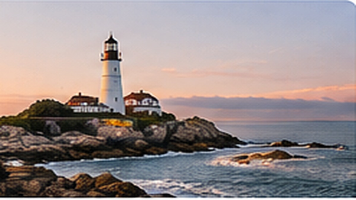 Connecticut coastal lighthouse and rocky shoreline